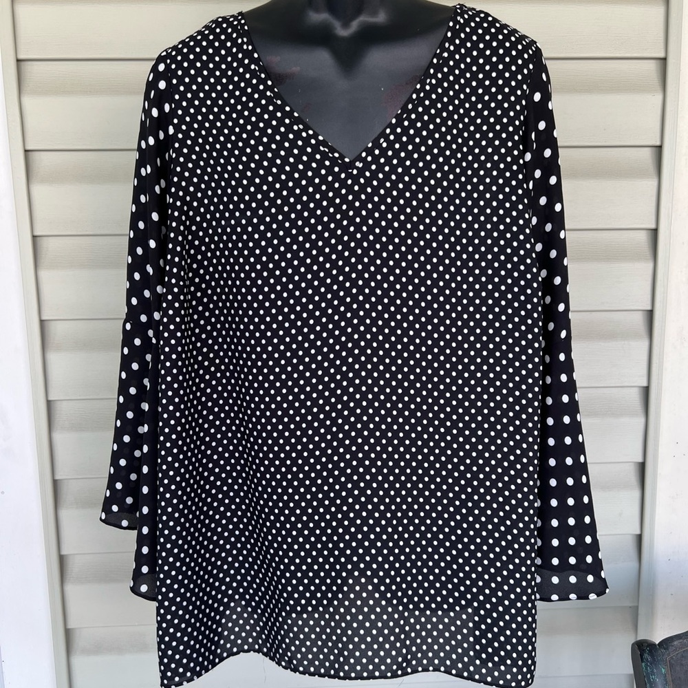 Anthropologie Violet +Claire Blouse Top Women’s 1X Black Preppy Ladies Polkadot